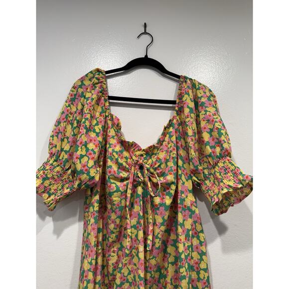 ASOS Neon Rose Milkmaid MIDI Tea Dress Women’s Plus Size 20 Ditsy Floral Print - Picture 3 of 8